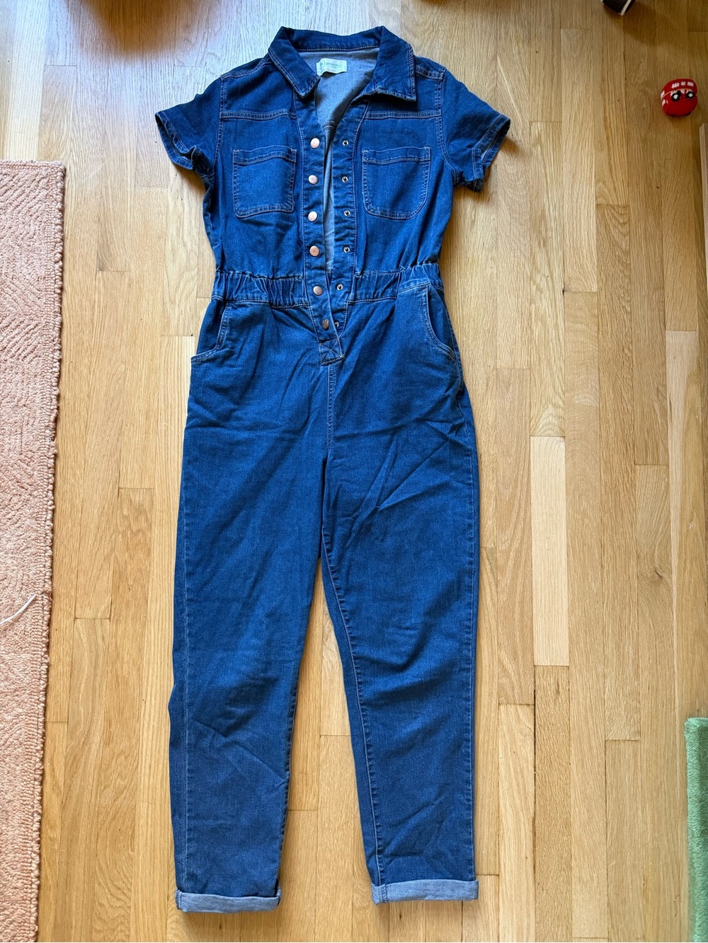 Denim Short-Sleeve Jumpsuit